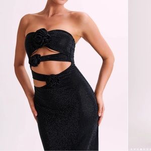 Strapless Rose Diamante Maxi Dress - Black, worn once